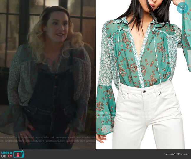 Free People Serena Printed Blouse worn by Davia (Emma Hunton) on Good Trouble