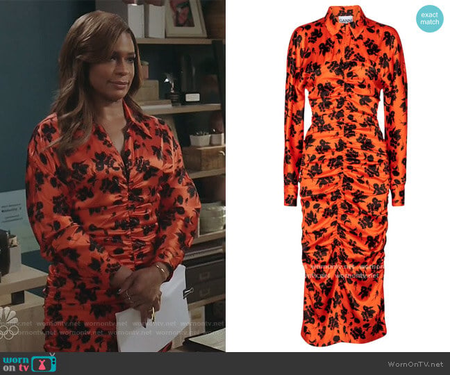 Ganni Floral Stretch-silk Dress worn by Mika (Kimrie Lewis) on Kenan