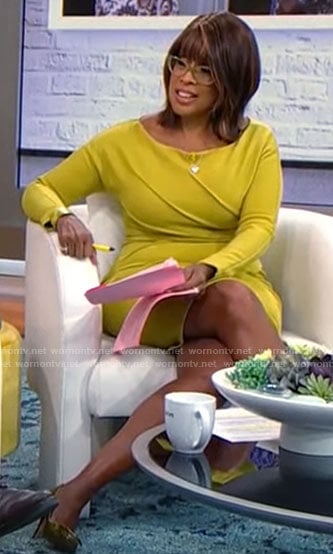 Gayle King’s chartreuse long sleeve dress on CBS Mornings