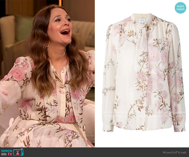 Giambattista Valli Floral-Print Silk Blouse worn by Drew Barrymore on The Drew Barrymore Show