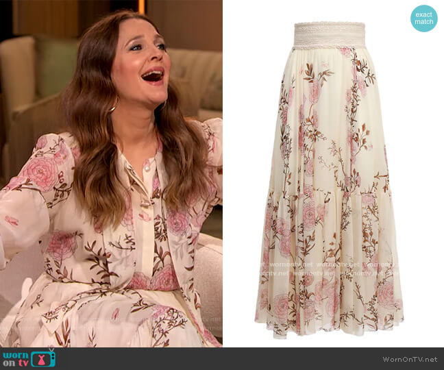 Giambattista Valli Floral Print Silk Georgette Skirt worn by Drew Barrymore on The Drew Barrymore Show