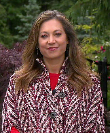 Ginger’s red zig zag cape coat on Good Morning America