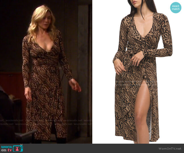 Good American Animal Print Long Sleeve Wrap Dress worn by Kristen DiMera (Stacy Haiduk) on Days of our Lives