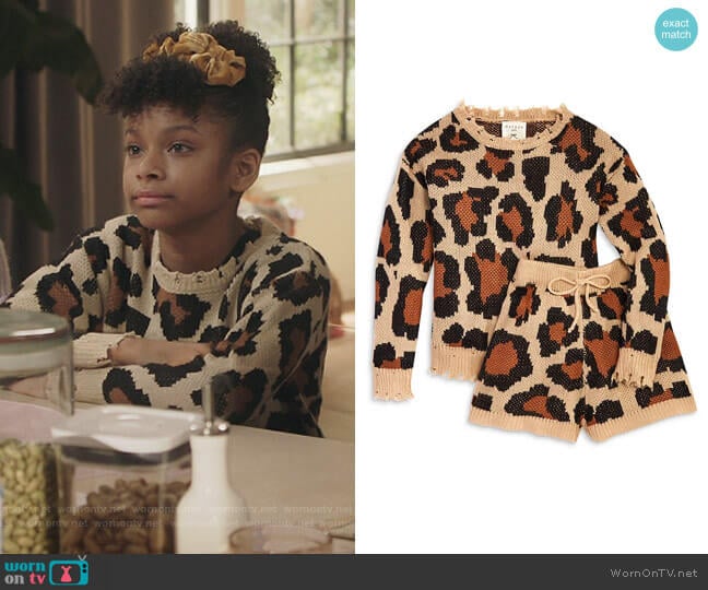 Hayden Los Angeles Leopard Distressed Sweater & Shorts Set worn by Aubrey Williams (Dani Lane) on Kenan