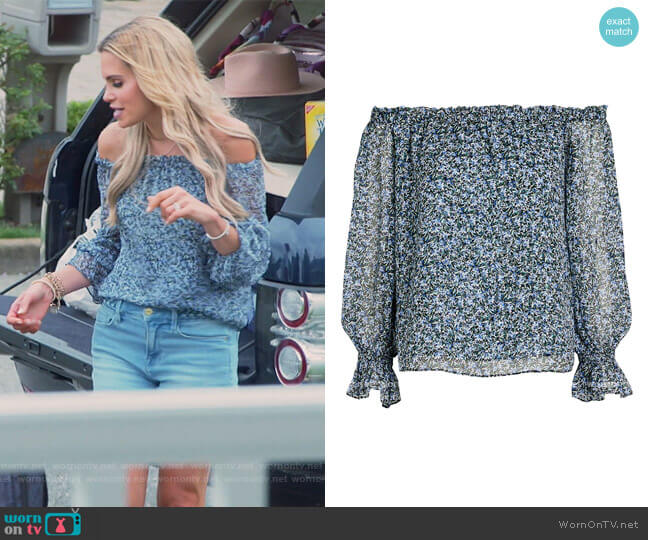 Intermix Thea Floral Off-The-Shoulder Top worn by Jackie Goldschneider on The Real Housewives of New Jersey