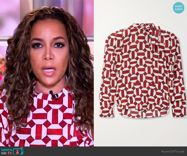 Isabel Marent Artus tie-neck printed stretch-silk crepe blouse worn by Sunny Hostin on The View