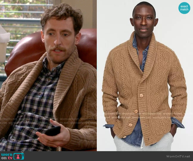 Wallace & Barnes Cable-knit Shawl-collar Cardigan from J. Crew worn by Drew Dunbar (Thomas Middleditch) on B Positive