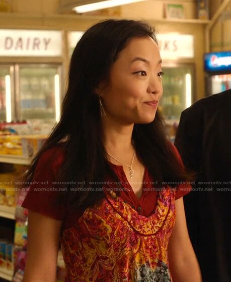 Janet’s printed camisole on Kims Convenience