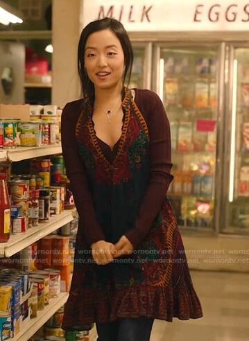 Janet’s floral v-neck mini dress on Kims Convenience