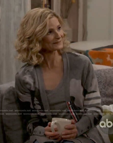 Jean’s grey graphic printed cardigan on Call Your Mother