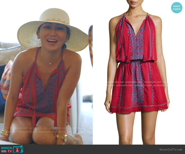 Joie Picard Embroidered Sleeveless Blouson Dress worn by Tiffany Moon on The Real Housewives of Dallas