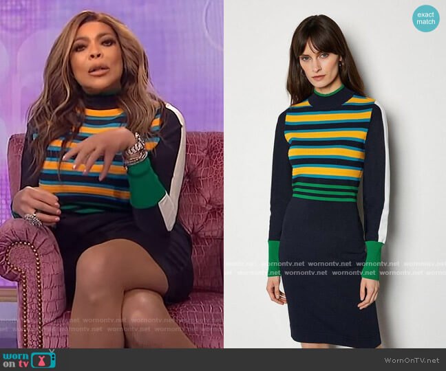 Karen Millen Bold Stripe Knit Dress worn by Wendy Williams on The Wendy Williams Show