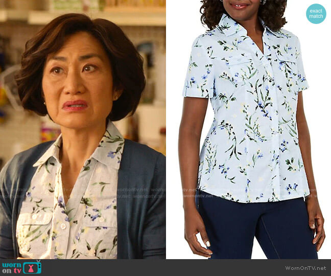 Karen Scott Floral Button-Front Shirt worn by Mrs Kim (Jean Yoon) on Kims Convenience