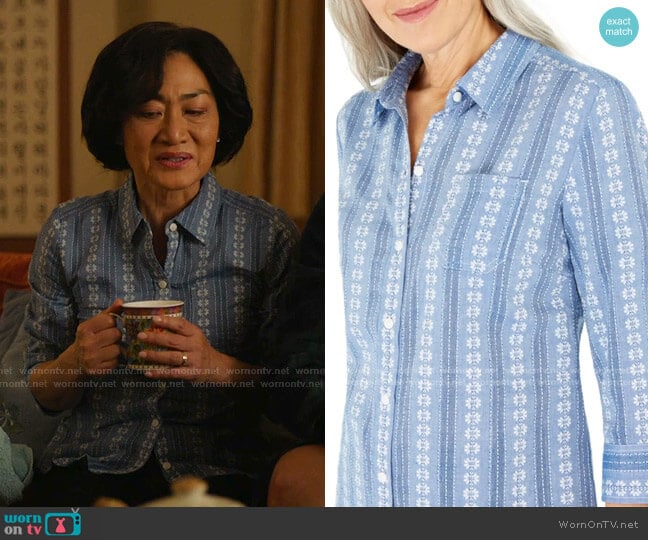 Karen Scott Floral & Striped Cotton Shirt worn by Mrs Kim (Jean Yoon) on Kims Convenience