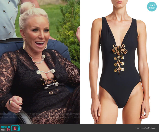 Karla Colletto Swim Ava Lace-Up Silent Underwire One-Piece Bathing Suit worn by Margaret Josephs on The Real Housewives of New Jersey