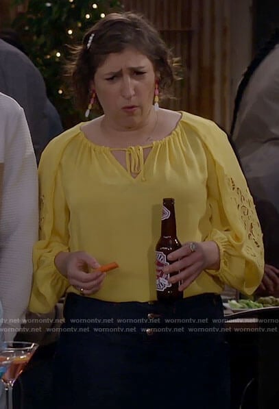 Kat’s yellow blouse with eyelet sleeves on Call Me Kat