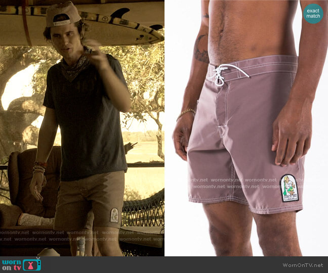 Katin Waterman Swim Trunks in Mauve worn by John B (Chase Stokes) on Outer Banks