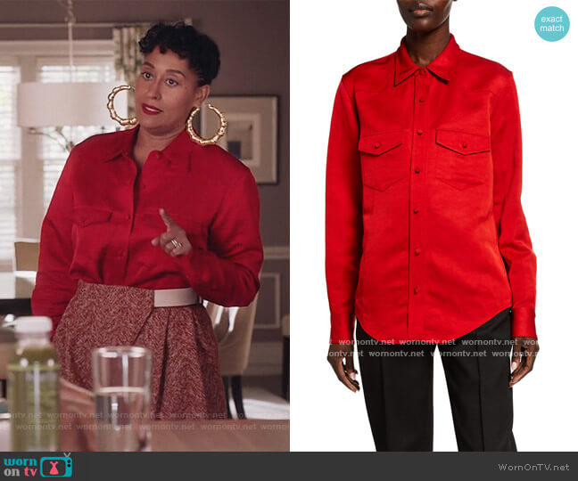 Khaite Ishani Satin Shirt worn by Rainbow Johnson (Tracee Ellis Ross) on Black-ish