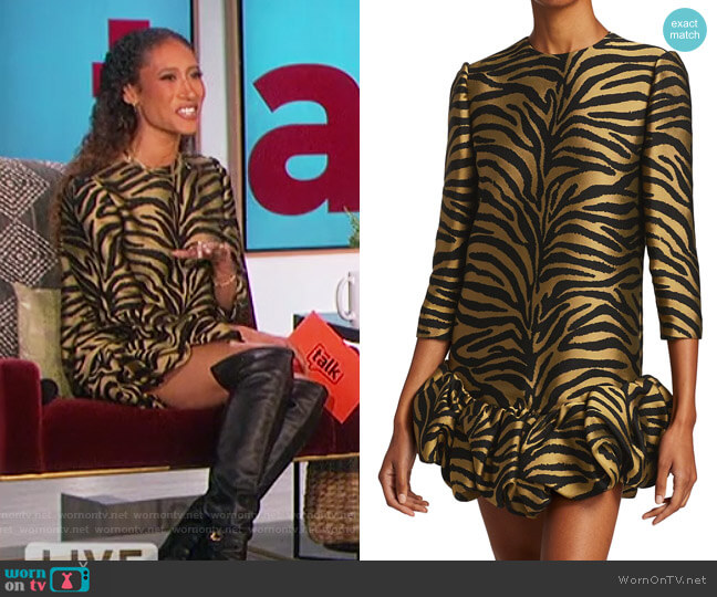 Khaite Lorie Ruffle-Hem Mini Dress worn by Elaine Welteroth on The Talk