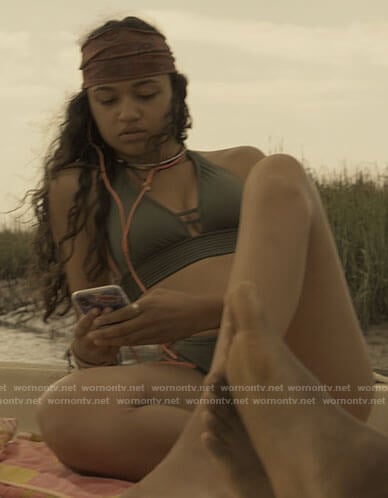 Kiara’s olive green bikini on Outer Banks