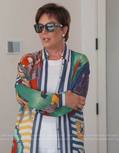 Kris’s mixed print shirt on Keeping Up with the Kardashians