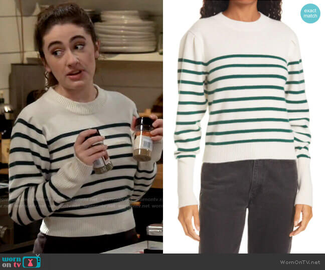 La Ligne Juliette Sweater in Cream / Hunter Green worn by Jackie Raines (Rachel Sennott) on Call Your Mother
