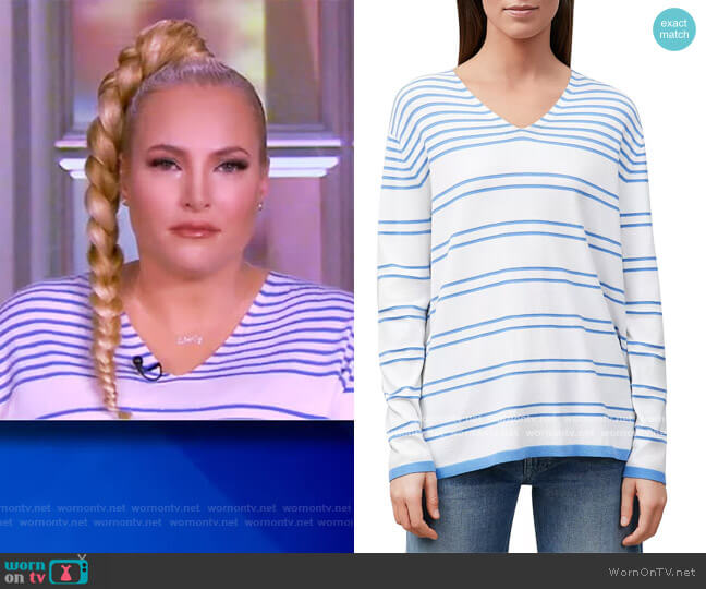Lafayette 148 Striped Lurex V-Neck Sweater worn by Meghan McCain on The View