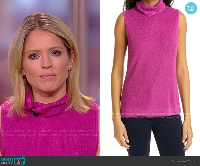 L'Agence Sabrina Metallic Sleeveless Turtleneck Sweater worn by Sara Haines on The View