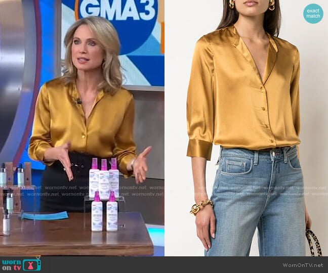 L'Agence Cropped Sleeve Silk Blouse worn by Amy Robach on Good Morning America