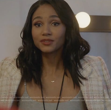 Layla’s pink plaid tweed blazer on All American