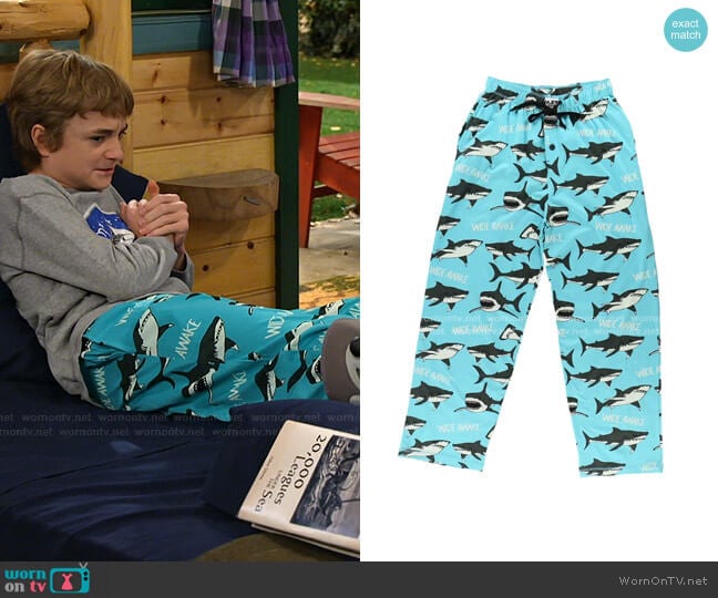 Lazy One Wide Awake Shark PJ Pant worn by Finn Sawyer (Will Buie Jr) on Bunkd