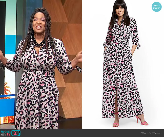 New York & Company Leopard-Print Belted Maxi Shirtdress worn by Kym Whitley on E! News
