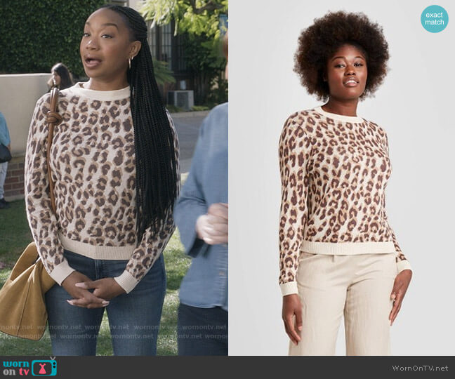 Target Leopard Crew Neck Pull Over worn by Michelle (Maya Lynne Robinson) on The Unicorn