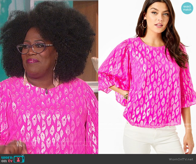Lilly Pulitzer Francis Silk Top worn by Sheryl Underwood on The Talk