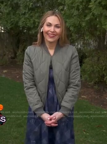Lori Bergamotto’s bomber jacket and blue checked dress on Good Morning America