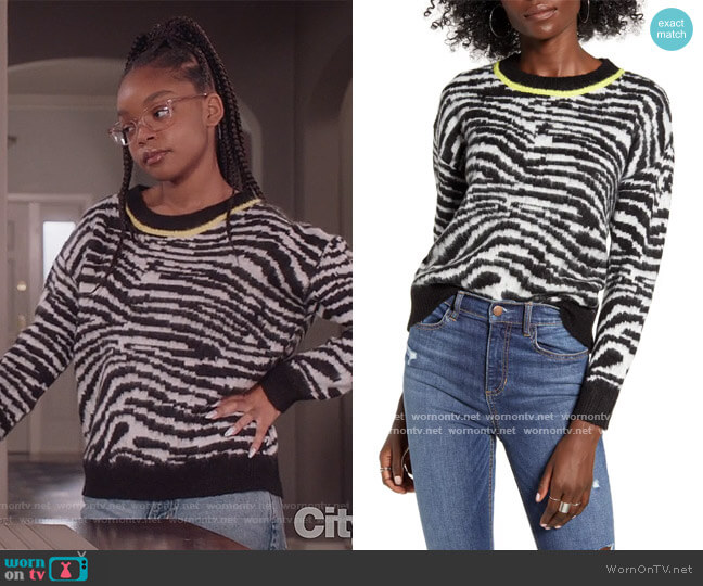 Love by Design Zebra Stripe Sweater worn by Diane Johnson (Marsai Martin) on Black-ish