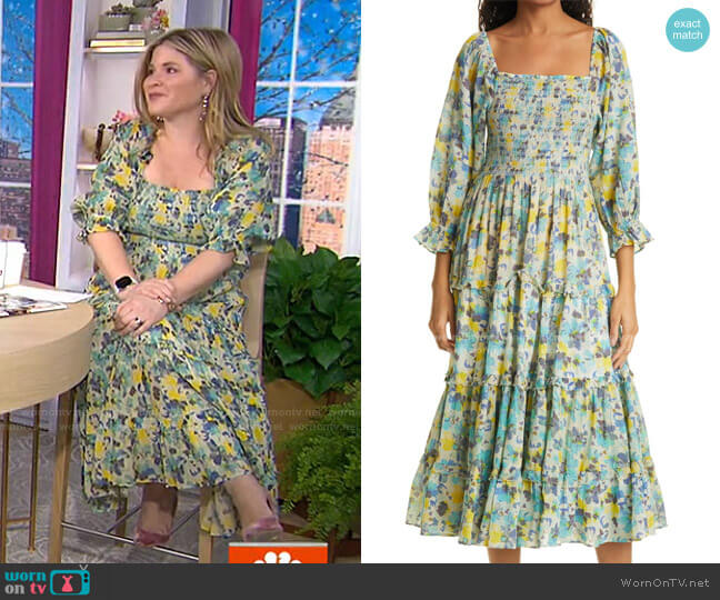 Love Shack Fancy Capri Smocked Tiered Dress worn by Jenna Bush Hager on Today
