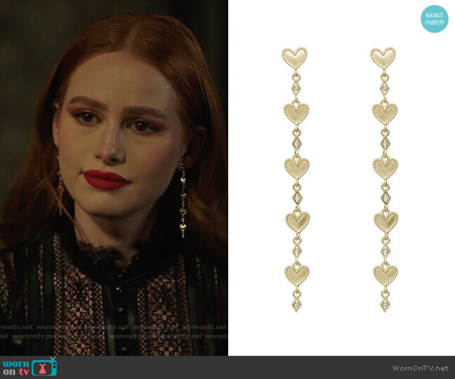 Luv AJ Dotted Heart Drop Studs worn by Cheryl Blossom (Madelaine Petsch) on Riverdale