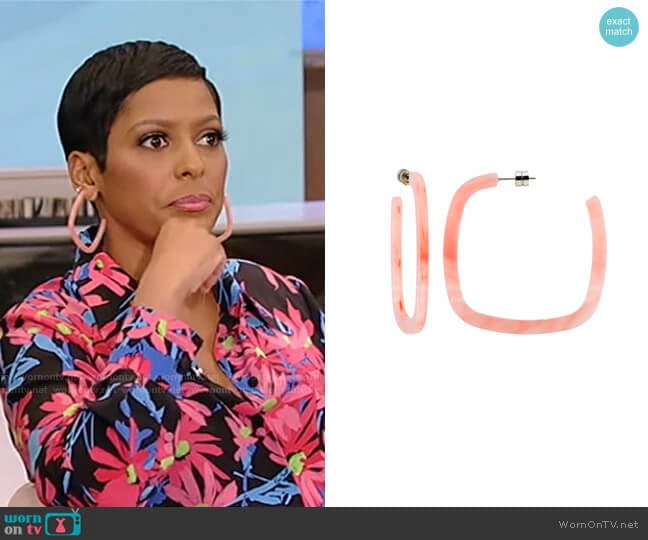 Machete Large Square Hoops in Bright Pink worn by Tamron Hall on Tamron Hall Show