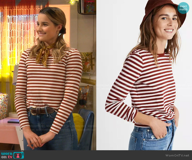 Madewell Northside Long-Sleeve Vintage Tee in Driggs Stripe worn by Lex (Jules LeBlanc) on Side Hustle