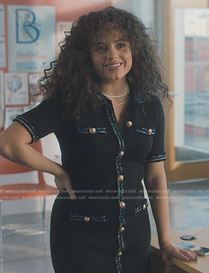 Maggie’s button front dress with tweed trim on Charmed