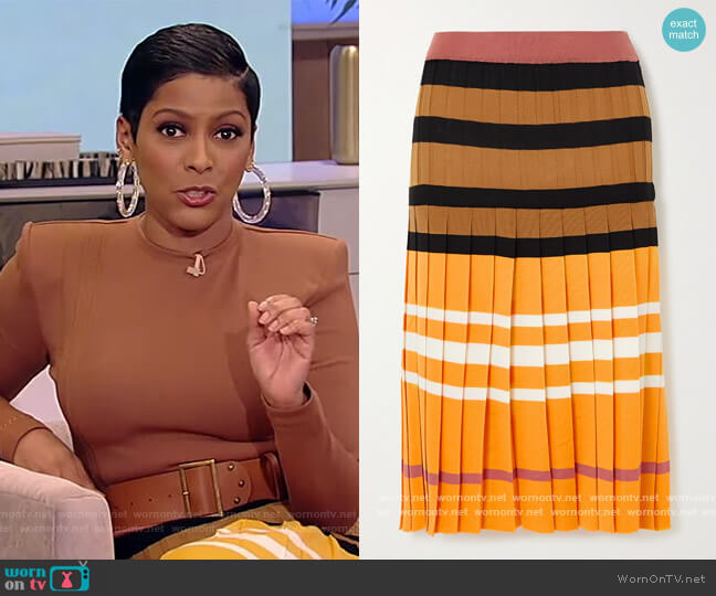 Marni Pleated striped wool skirt worn by Tamron Hall on Tamron Hall Show