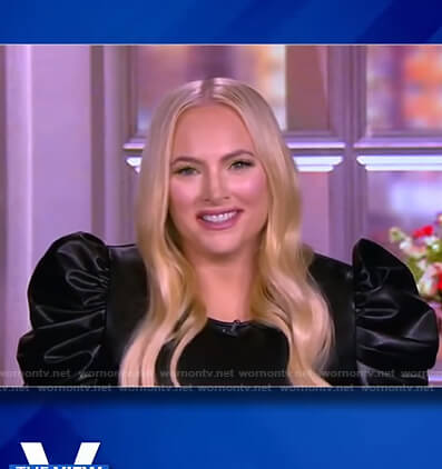 Meghan’s black leather puff sleeve top on The View