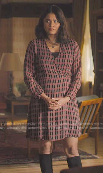 Mel’s pink plaid wrap dress on Charmed