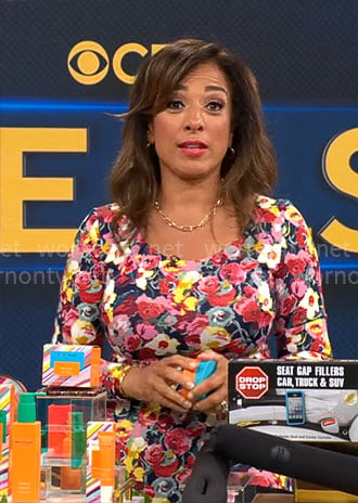 Michelle Miller’s floral long sleeved dress on CBS Mornings