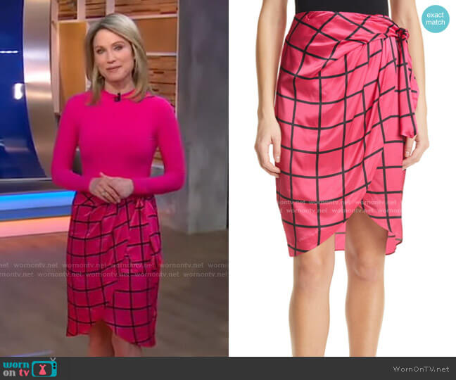 Milly Liza Windowpane Print Wrap Skirt worn by Amy Robach on Good Morning America