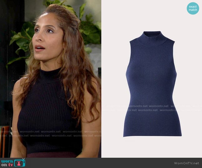Milly Rib Turtleneck Shell in Navy worn by Lily Winters (Christel Khalil) on The Young and the Restless
