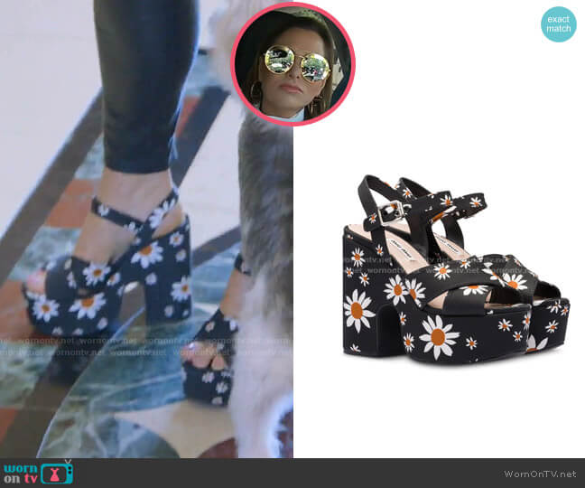 Miu Miu Daisy Gabardine Sandals worn by D’Andra Simmons on The Real Housewives of Dallas