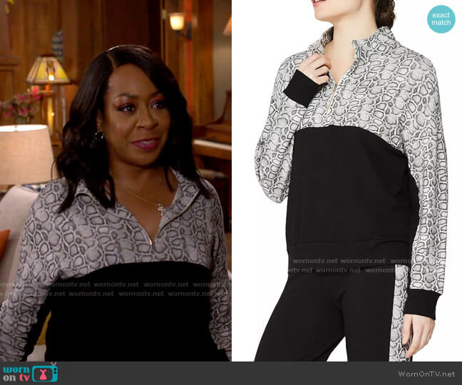 Monrow Colorblocked Snakeskin Print Sporty Sweatshirt worn by Tina Butler (Tichina Arnold) on The Neighborhood
