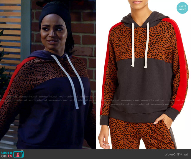 Monrow Leopard Spot Colorblock Hoodie worn by Randi (Kyla Pratt) on Call Me Kat